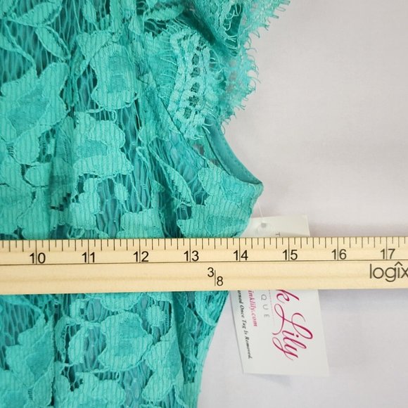 Pink Lily Dress Womens Large Turquoise Floral Lace Casual Backless Knee Length - Picture 4 of 13
